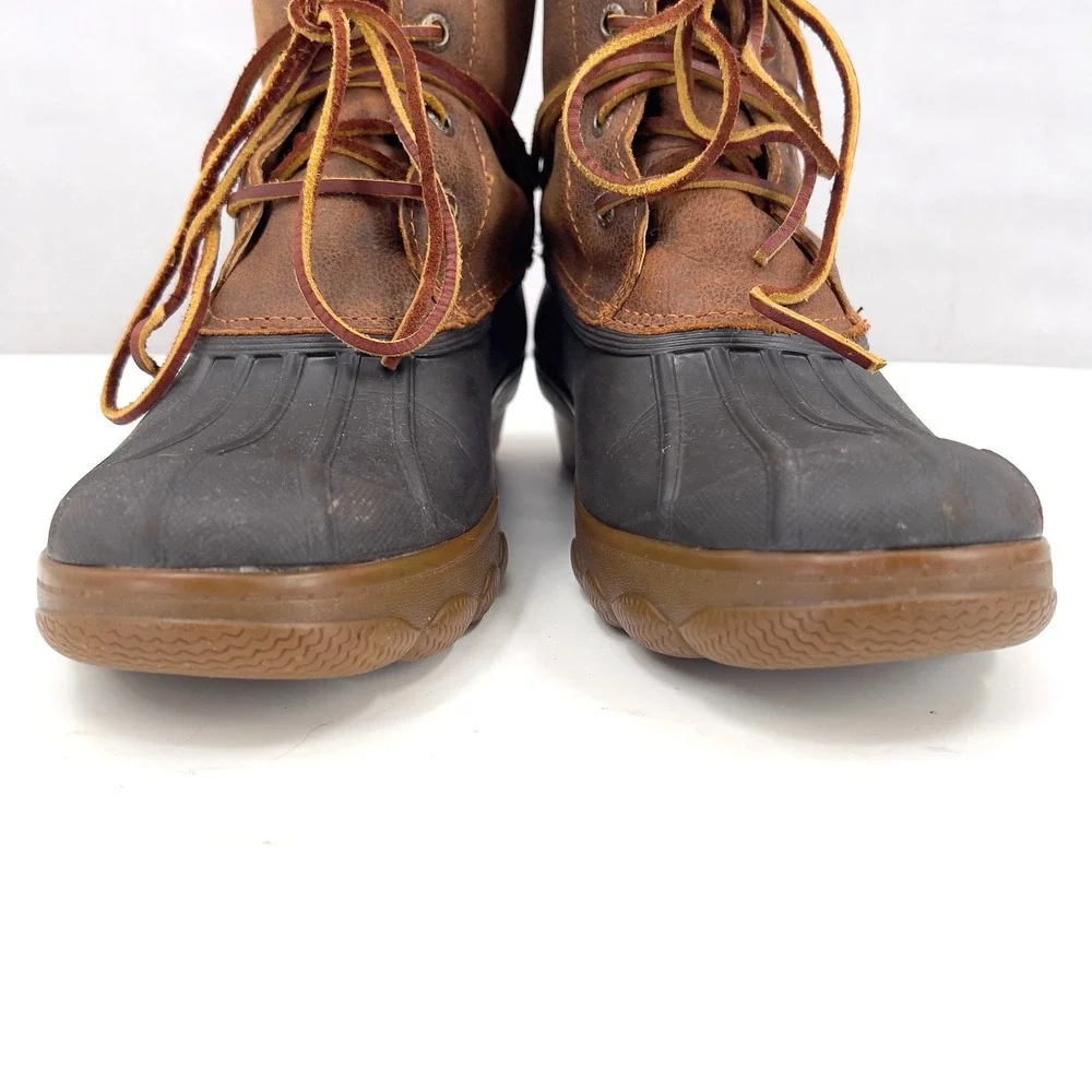 Sperry Saltwater Wedge Womens Duck Boot Tan Brown Leather Rubber Zip‎ 9.5